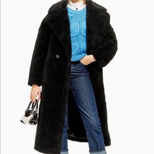 Topshop Black Teddy Button Collar Maxi Coat